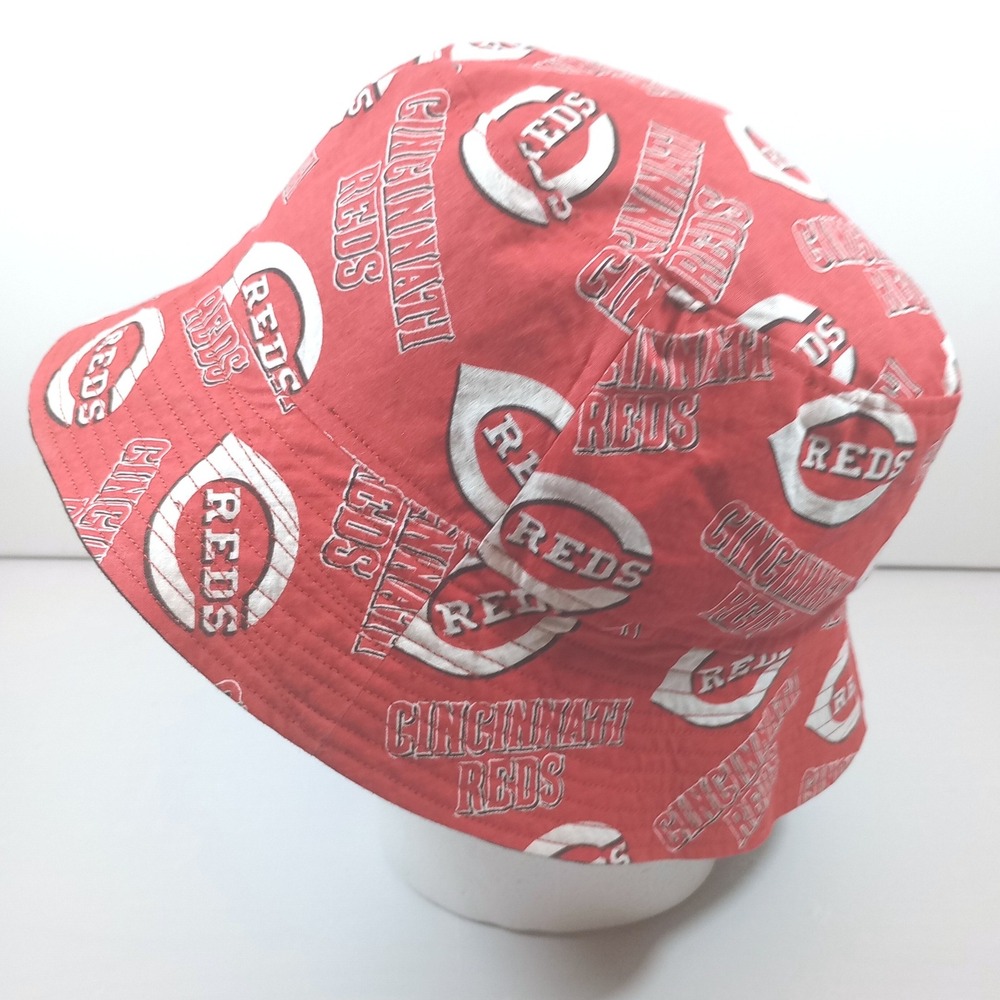 Cincinnati Reds MLB Baseball Bucket Hat OSFM Red All Over Print Logo Sun Cap - Picture 2 of 5